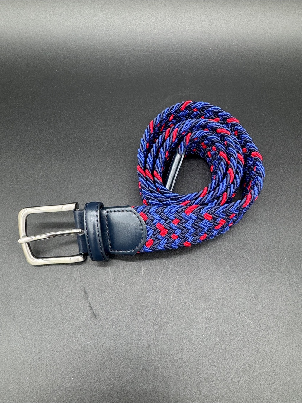 Woven Navy and Red Elastic Mens Belt 39 inches in length
